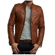 Nova jaqueta de couro de design unissex marrom bronzeado